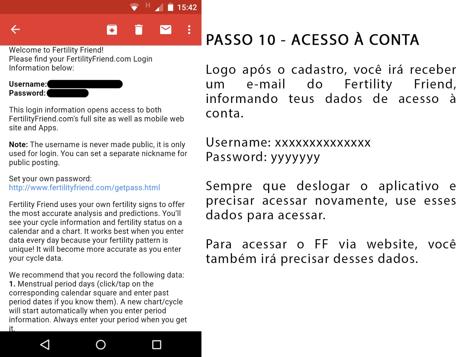 Print Screen do passo 10 do Fertility Friend em português